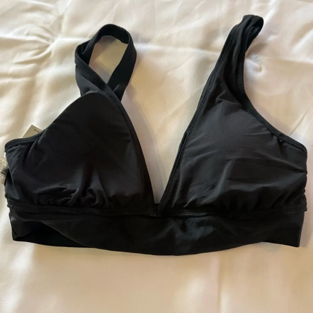 NWT Aerie Plunge Longline Black Triangle Bikini Top Size M